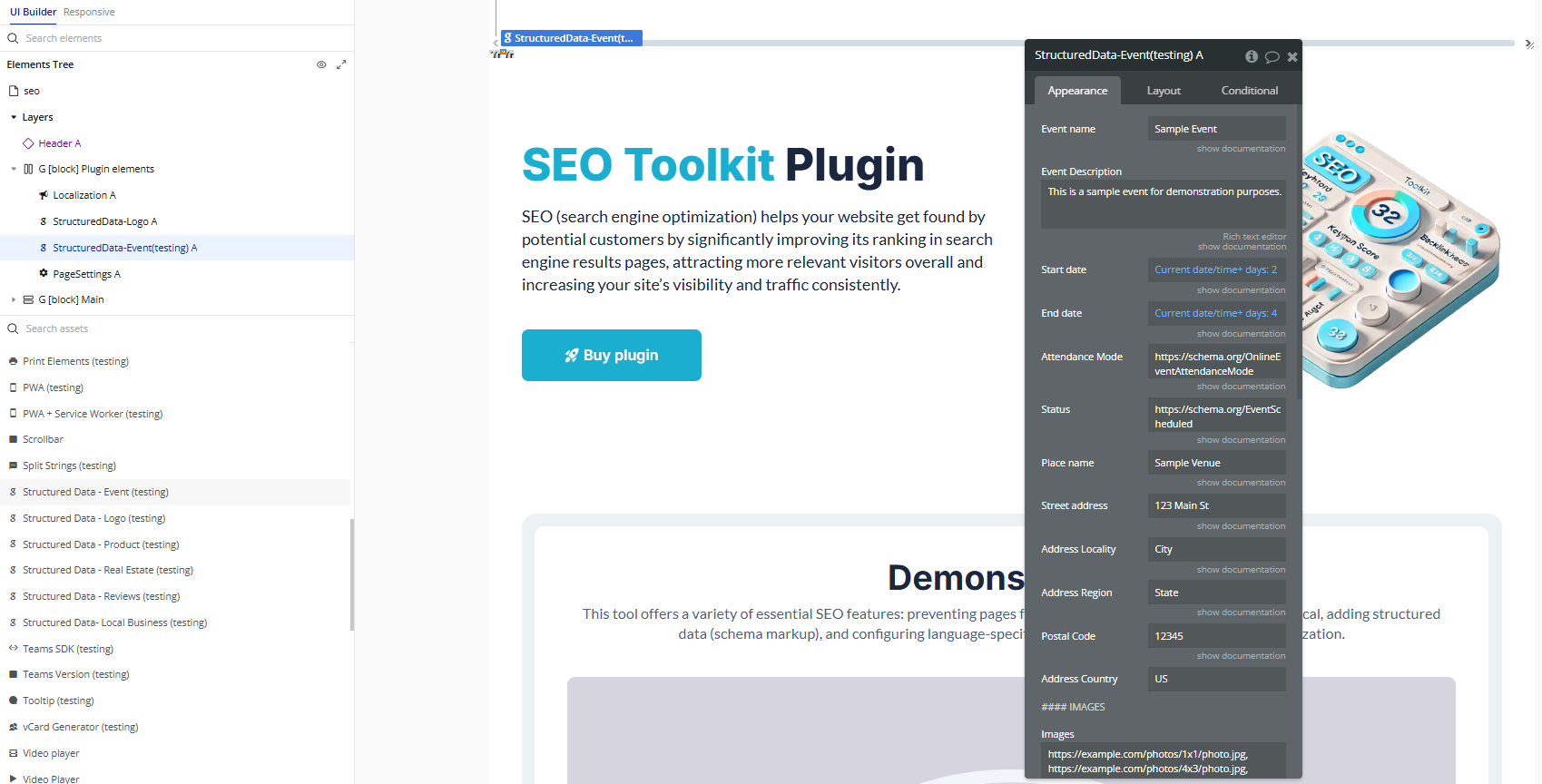 Element → Structured Data - Event.