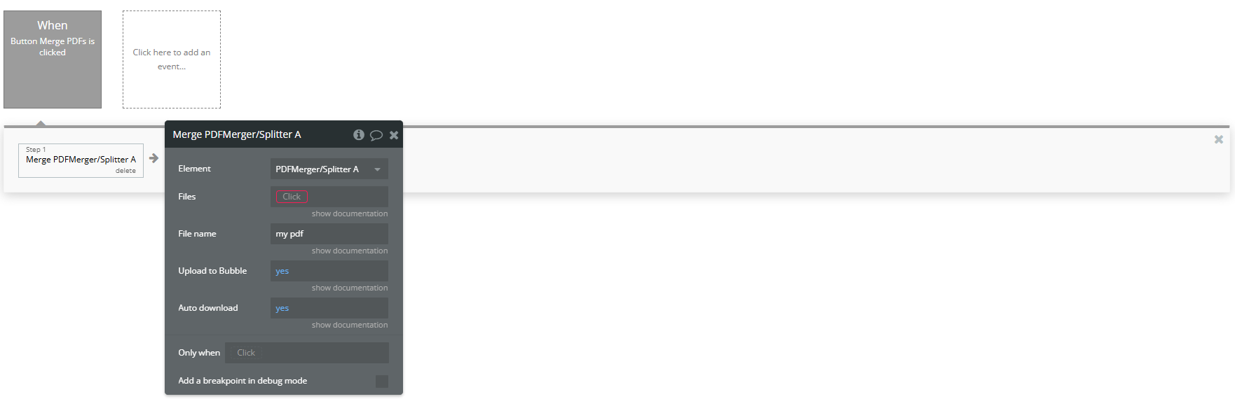 Workflow action → Merge.