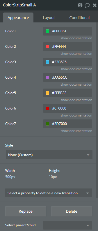 Element properties → Color Strip Small.