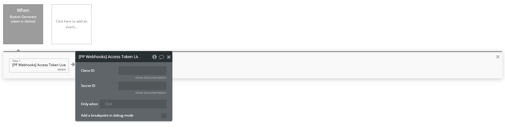 Workflow action → [PP Webhooks] Access Token.