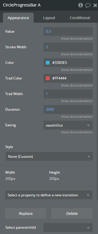 Element properties → Circle Progress Bar.