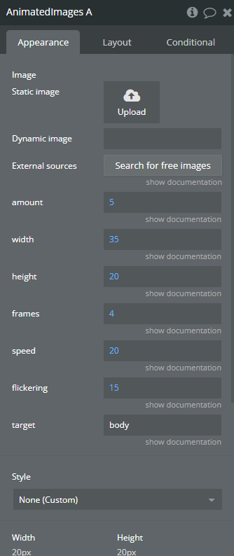 Element properties → Animated Images.