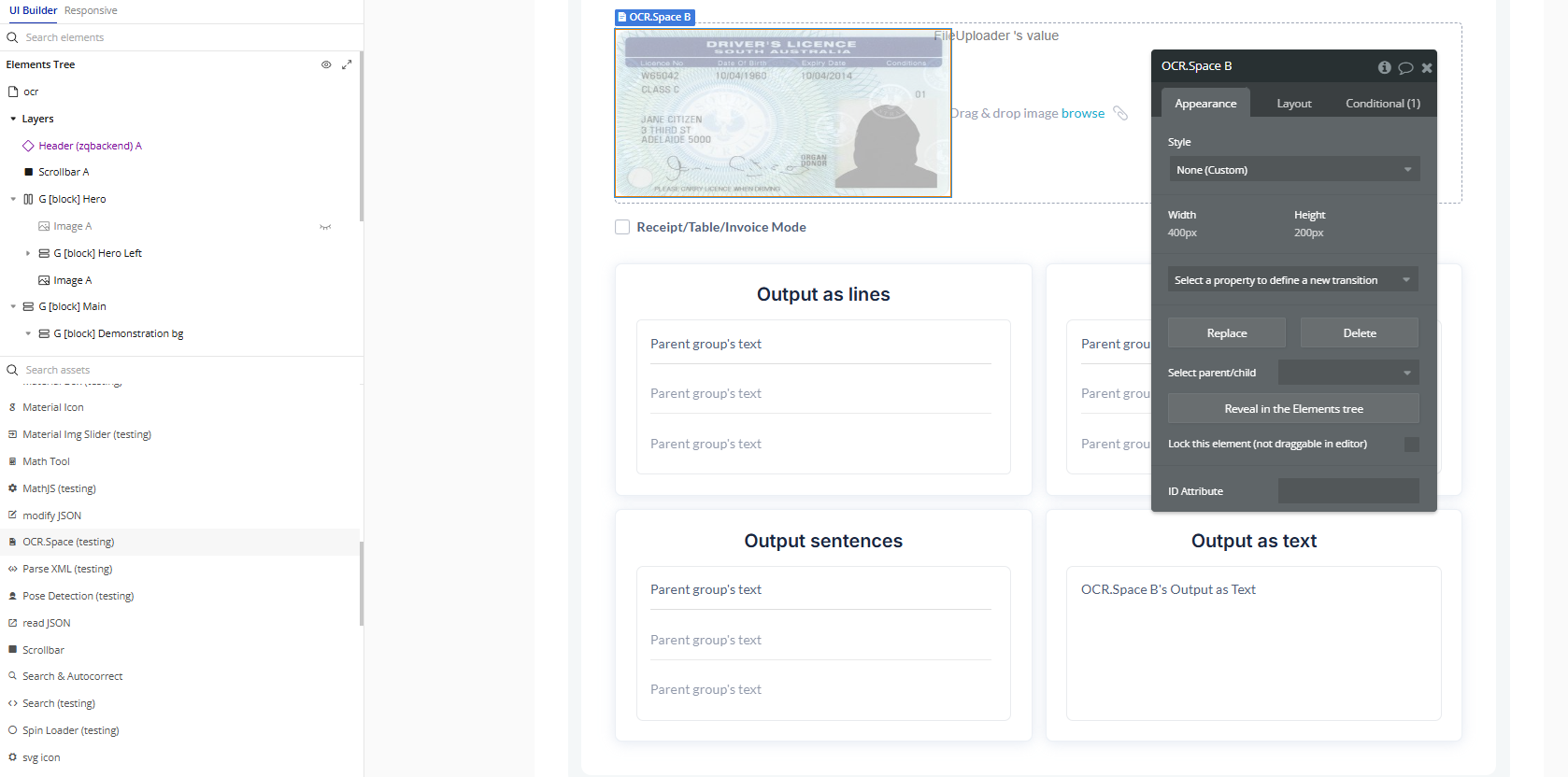 Element → OCR.Space.