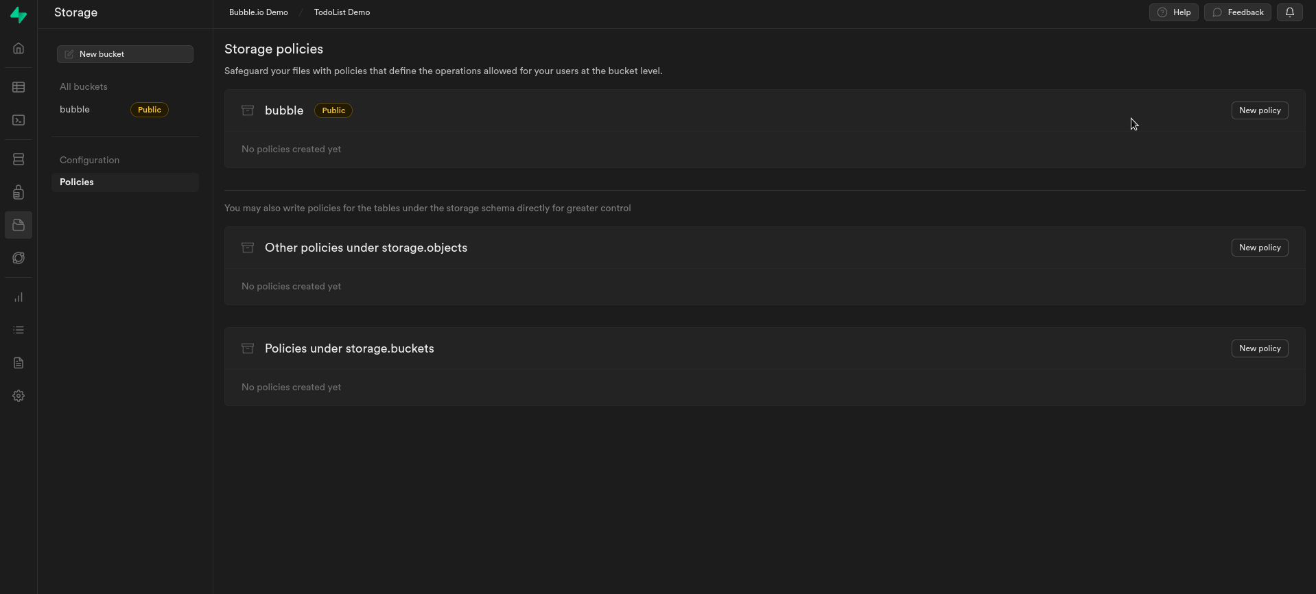 Create policies on Supabase