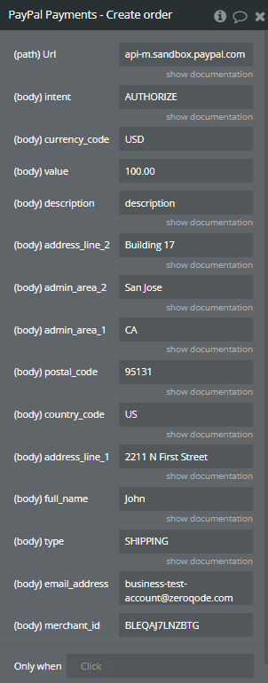 Plugin Action → Create order.