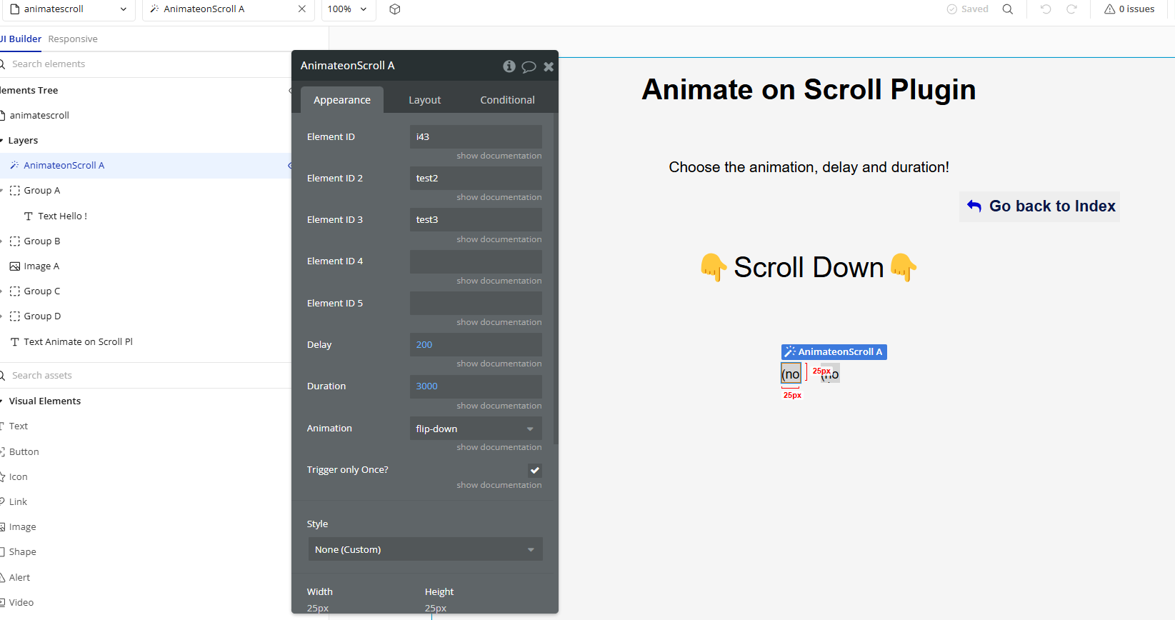 Element → AnimateonScroll.