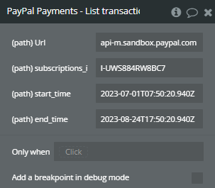 Plugin Action → List transactions for subscription.