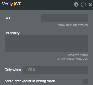 Workflow action → Verify JWT.