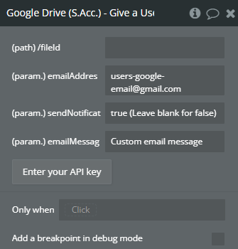 Plugin action → Give a User Permission (Write).