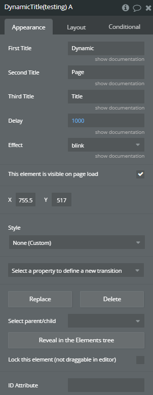 Element properties → Dynamic Title.