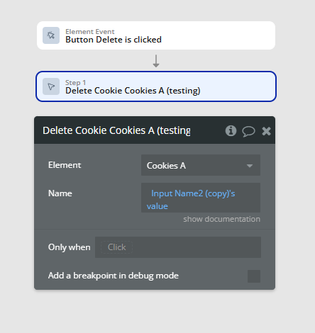 Workflow action → Delete a Cookie.