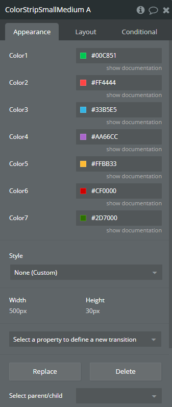 Element properties → Color Strip Small Medium.