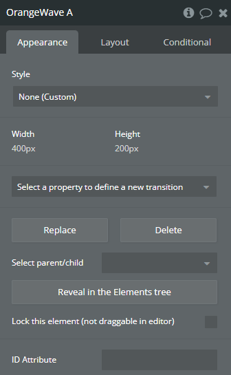 Element properties → Orange Wave.