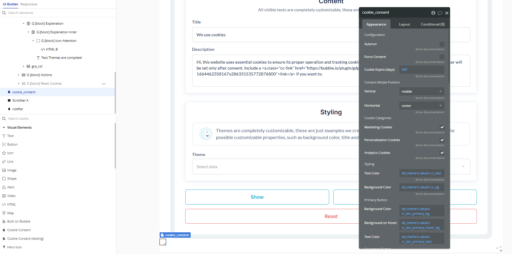 Element → Cookie Consent Element.