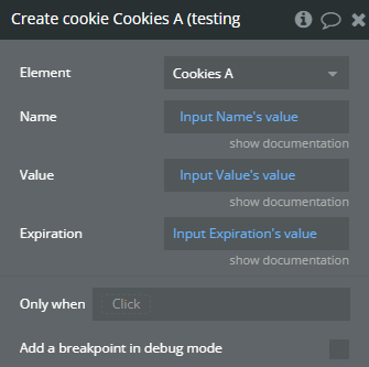 Workflow action → Create Cookie.