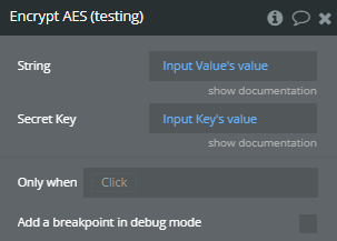 Workflow action → Encrypt AES.