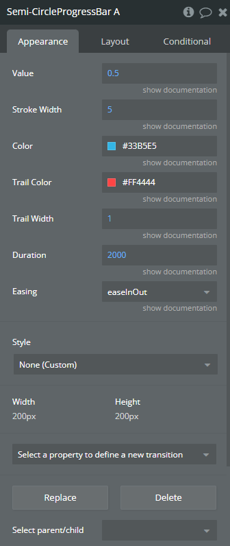 Element properties → Semi-Circle Progress Bar.
