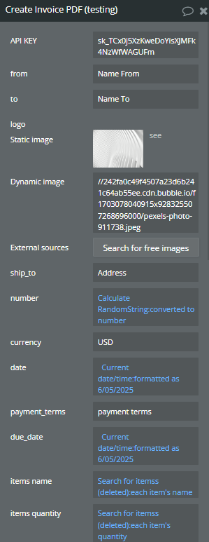 Workflow action → Create Invoice PDF.