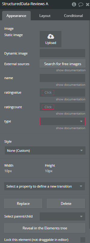 Element properties → Structured Data - Reviews.