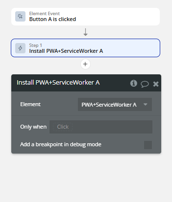 Workflow action → Install PWA + Service Worker.