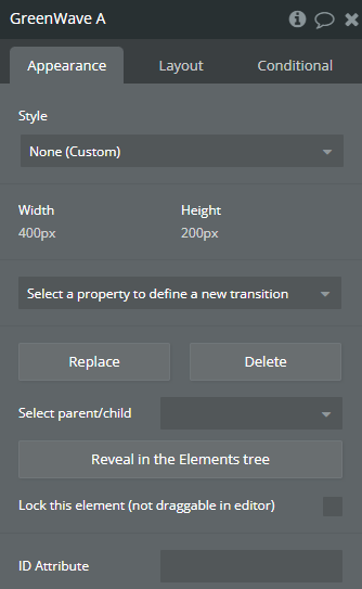 Element properties → Green Wave.