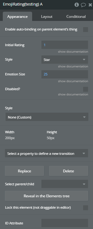 Element properties → Emoji Rating.