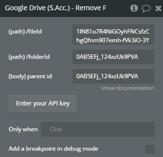Plugin action → Remove File From Folder.