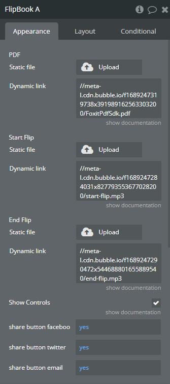 Element properties → Flip Book.