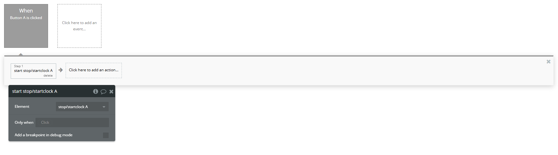 Workflow action → Start A Stop/Start Clock.