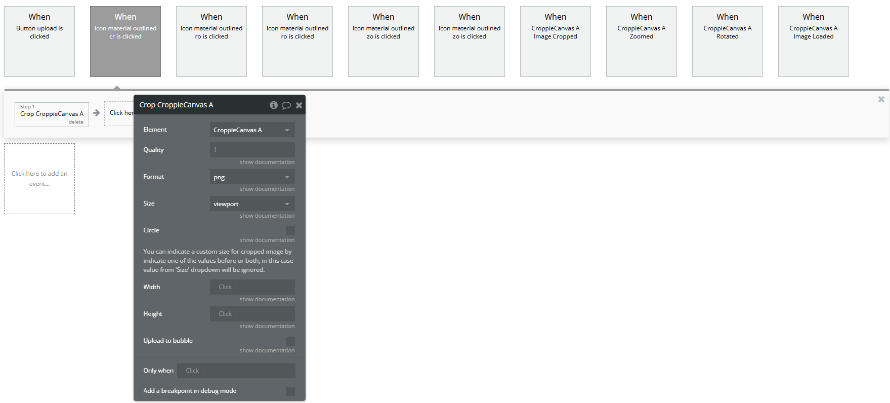 Workflow action → Crop A Croppie Canvas.