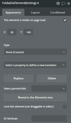 Element properties → Foldable Element.