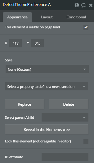Element properties → Detect Theme Preference.