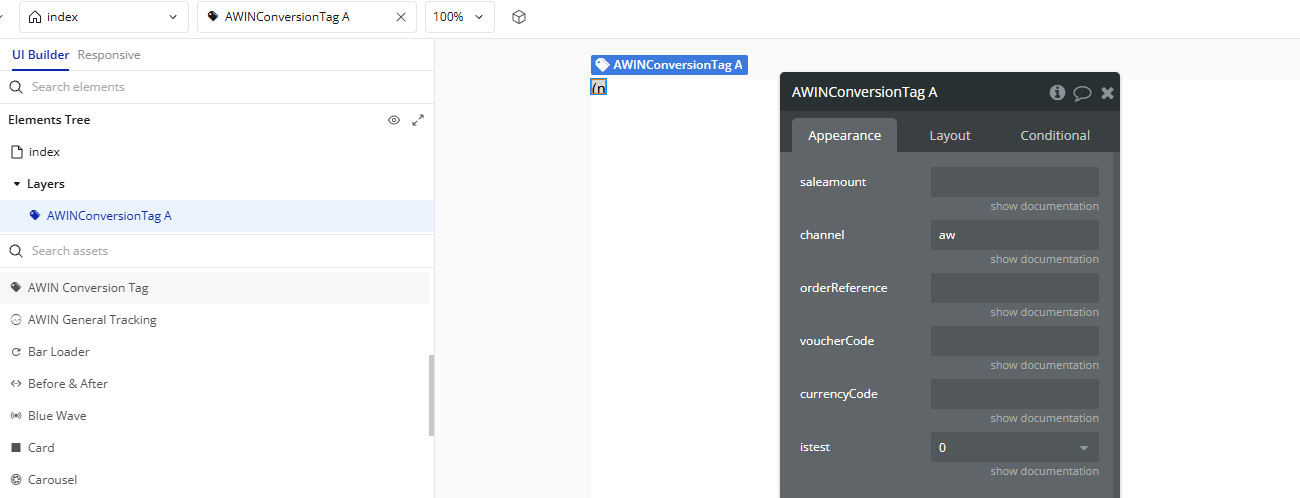 Element → AWIN Conversion Tag.