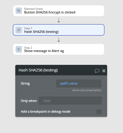 Workflow action → Hash SHA256.
