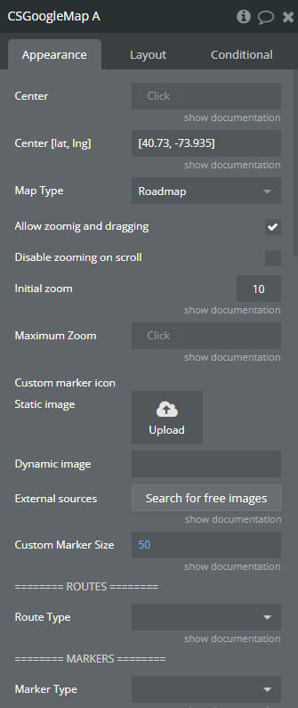 Element properties → CS Google Map.