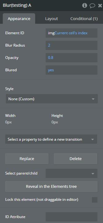 Element properties → Blur.