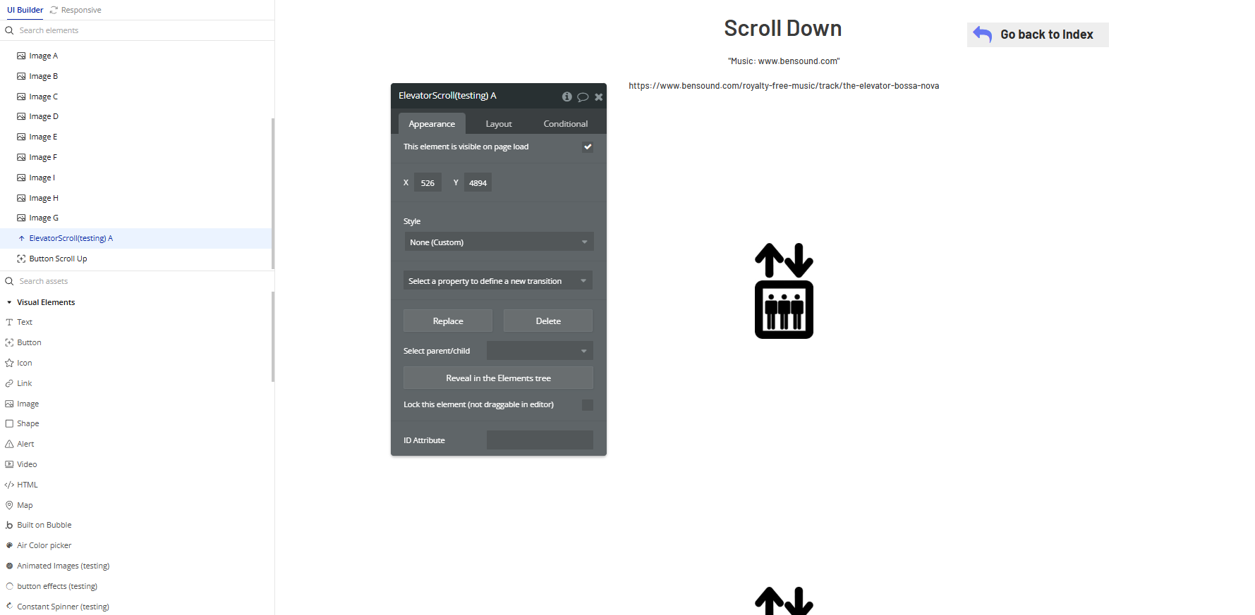 Element → Elevator Scroll.