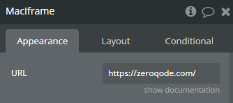 Element properties → Mac Iframe.