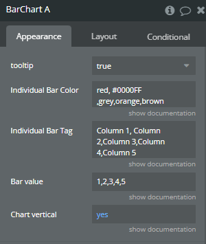 Element properties → Bar Chart.