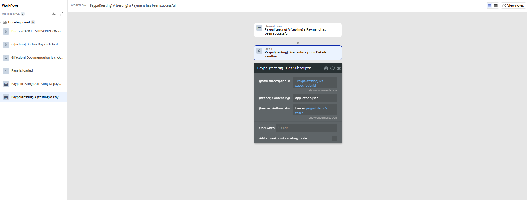 Workflow → Paypal - Get Subscription Details Sandbox.