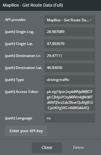 Plugin data → MapBox - Get Route Data (Full).