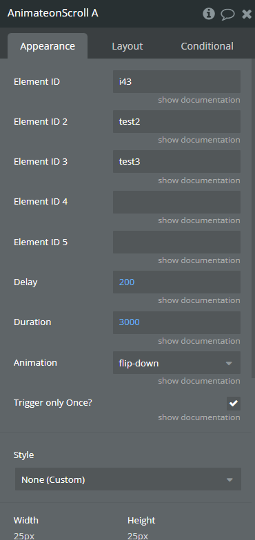 Element properties → Animate on Scroll.