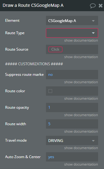 Workflow action → Draw a route.