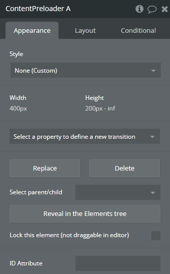Element properties → Content Preloader.