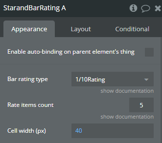 Element properties → Star and Bar Rating.