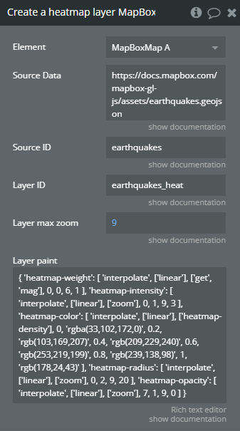 Workflow action → Create A Heatmap Layer.
