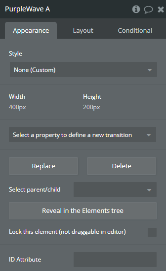 Element properties → Purple Wave.