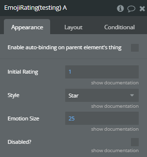 Element → Emoji Rating → Appearance Tab.