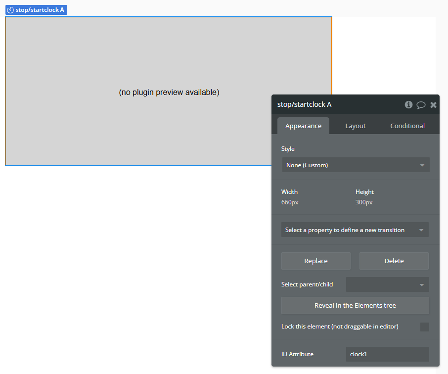 Element → Stop/Start Clock.