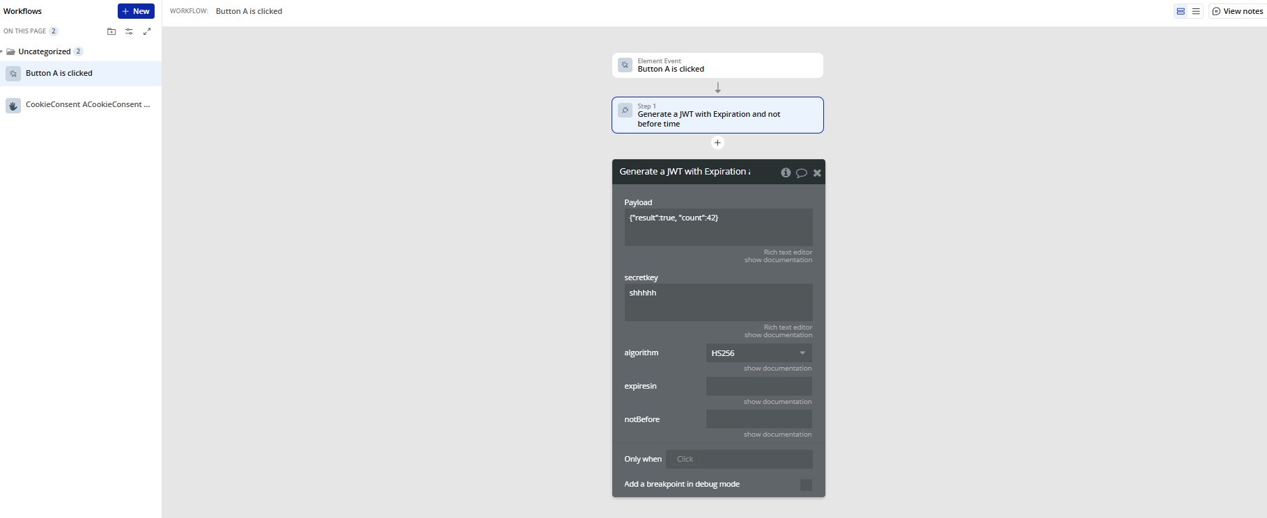 Workflow → JWT With Expiration and Not Before Time.